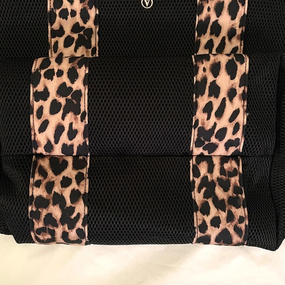 Victoria's Secret Large Mesh Tote Bag Black Leopard Print 24” - Picture 6 of 10